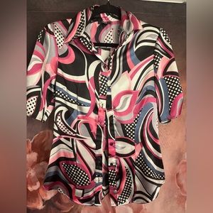 Pink and Black Abstract Print Blouse by BCX Size M